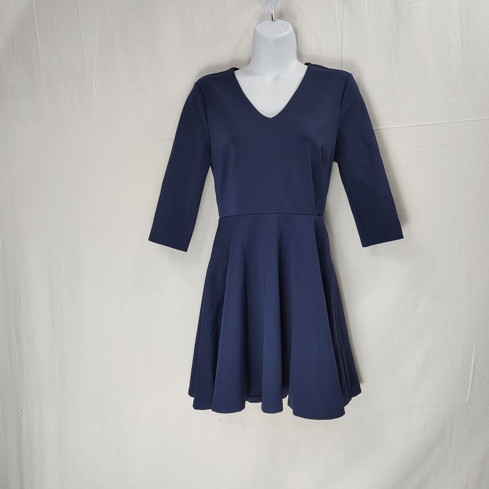 DVF Diane Von Furstenberg | Women's 2 Navy 3/4‎ Sleeve Ponte Skater Mini Dress